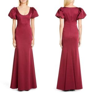 Zac Posen Erin Scoop Neck Puff Sleeve Trumpet Gown